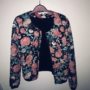 Vintage-style floral quilted bomber jacket